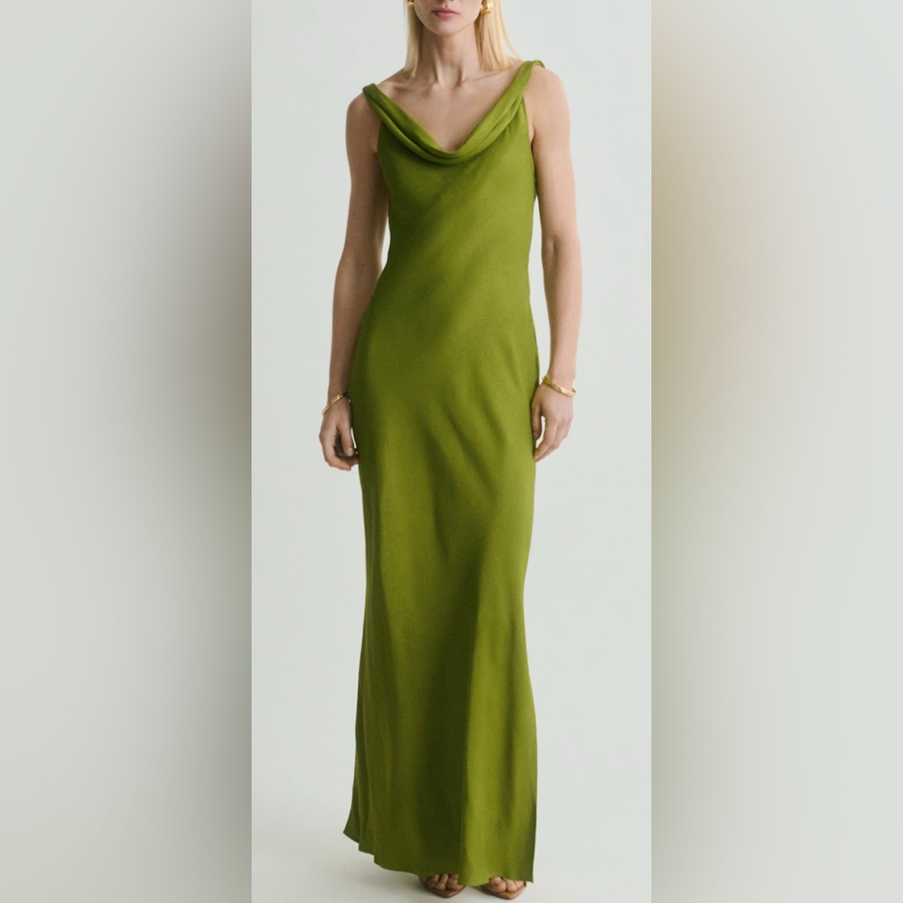 Mango Sage Green Sleeveless Maxi Dress